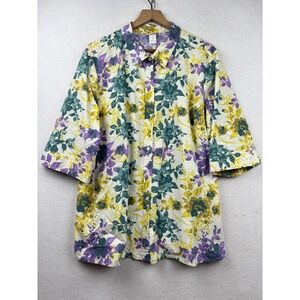 American Sweetheart Shirt Womens XXL Floral Button Front Short Sleeve